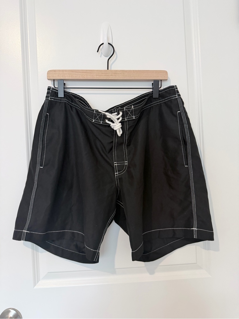 Men's Black Swim Board Shorts with White Contrast Stitching